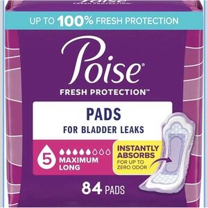 Poise Incontinence Pads, Maximum Absorbency, Regular & Long, 84 count